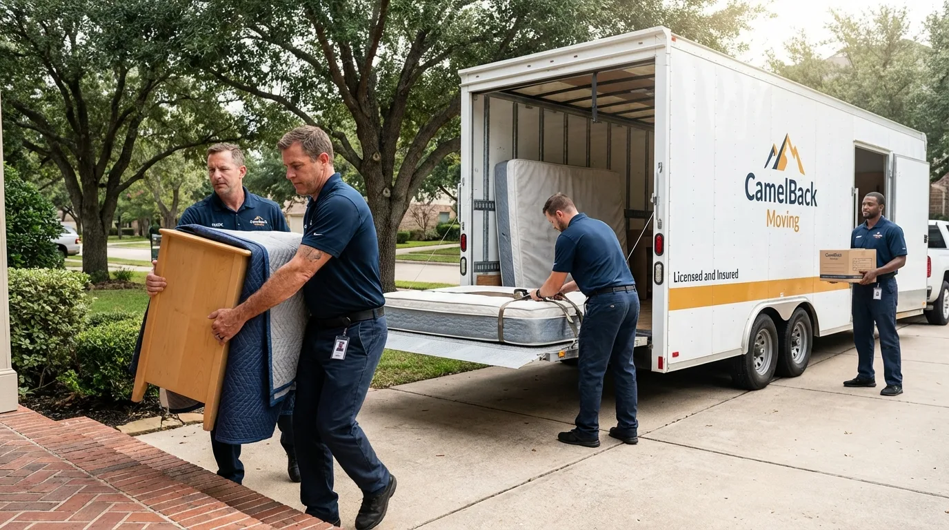Crew loading residential truck for cross-state move from Warrensburg, MO