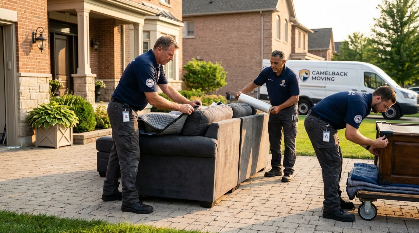 Large estate moving crew wrapping furniture in Warrensburg, MO