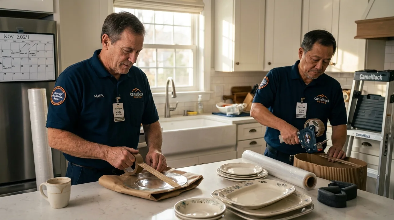 Professional crew packing kitchen dishware in Warrensburg, MO